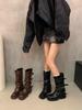 2025 retro thick heel mid-height boots western cowboy stack boots knight boots early autumn martin boots French women's boots