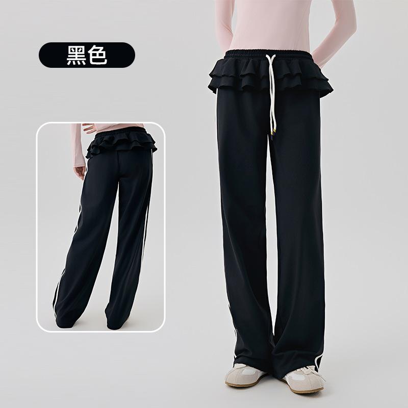 

Повседневные спортивные штаны женские балетные прямые брюки с широкими штанинами с вертикальными полосками по бокам, чтобы скрыть полноту и показать стройность, одежда для фитнеса, брюки XL чёрный