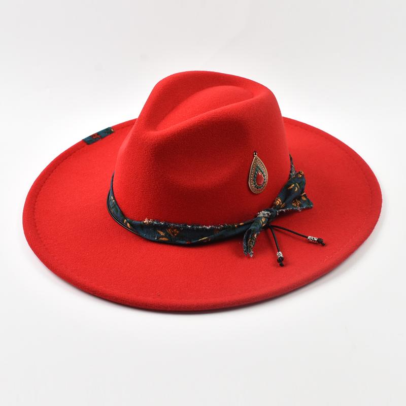 

Handmade Fedora Hat For Women British Style Imitation Wool Felt Jazz Hat Panama Fashion Party Hats One Size красный