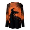 Women's Long Sleeve Round Neck Pullover Top with Halloween Print for Casual Wear
