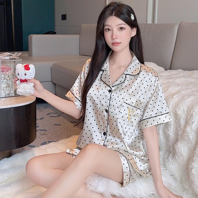 Wind French Women'S Pajamas Summer Thin Ice Silk Short-Sleeved Suit Silk Cool Jacquard Loungewear Real Shot
