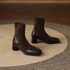Korean Version of the New Suede Elastic Women's Boots Square Head Large Size Martin Boots Solid Color High Heel Leather Boots Autumn and Winter Mid