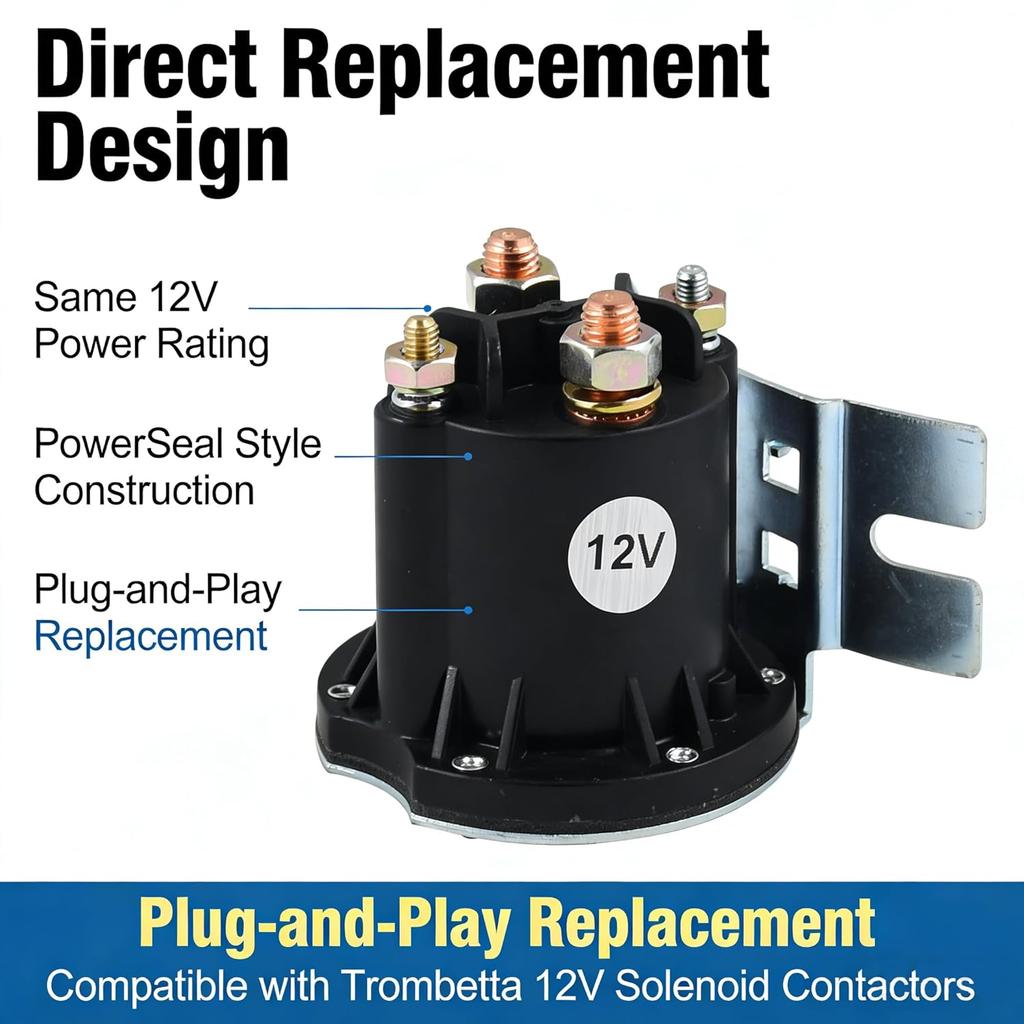 684-1261-212 Relé Interruptor Solenoide de Partida 12 Volts 4 Terminais Corrente 150A Máx 800A para Contator DC Trombetta PowerSeal c/ Suporte em L 684-1251-212
