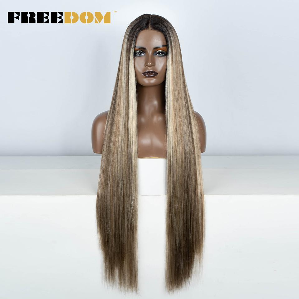

FREEDOM Synthetic Lace Wig 38 Inch Deep Part Long Straight Wig Ombre Pink Cosplay Wigs Synthetic Lace Front Wigs For Black Women (as the picture,38inches&PART LACE WIG)