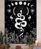 Trippy Witchy Vertical Tapestry, Black and White Moth Floral Moon Tarot Tapestry Wall Hanging for Bedroom, Dark Aesthetic Nature