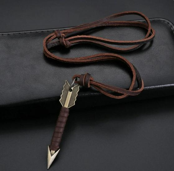 Alloy Two-Circle Pendant Necklace with Genuine Leather Cowhide Cord