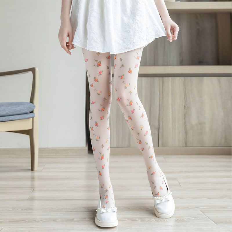 Pastellfarbene florale Strumpfhose japanischer Stil Blumenmuster süße Strümpfe