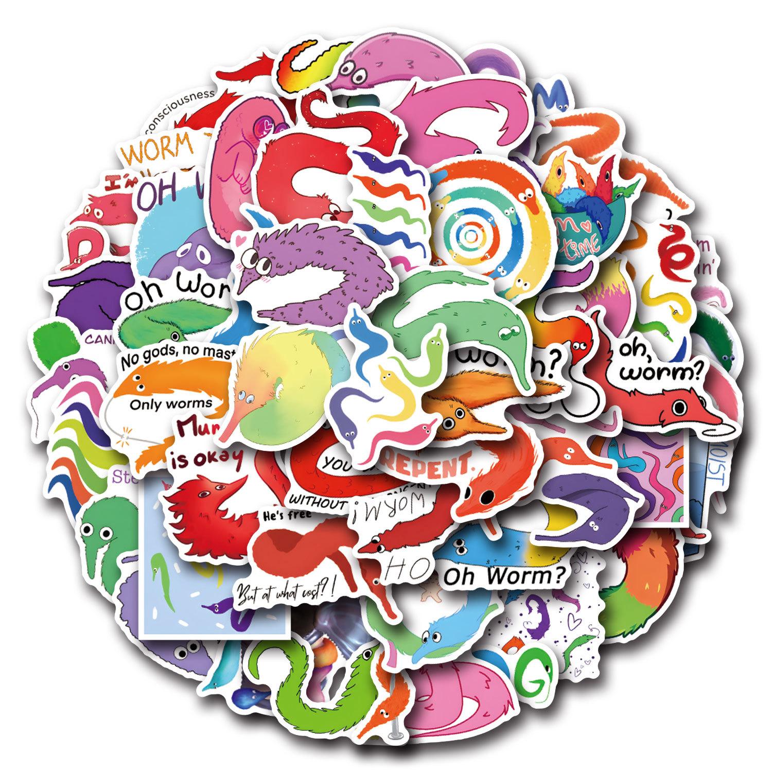 

55 New Worm Graffiti Stickers Suitcase Notebook Car Cartoon Stickers