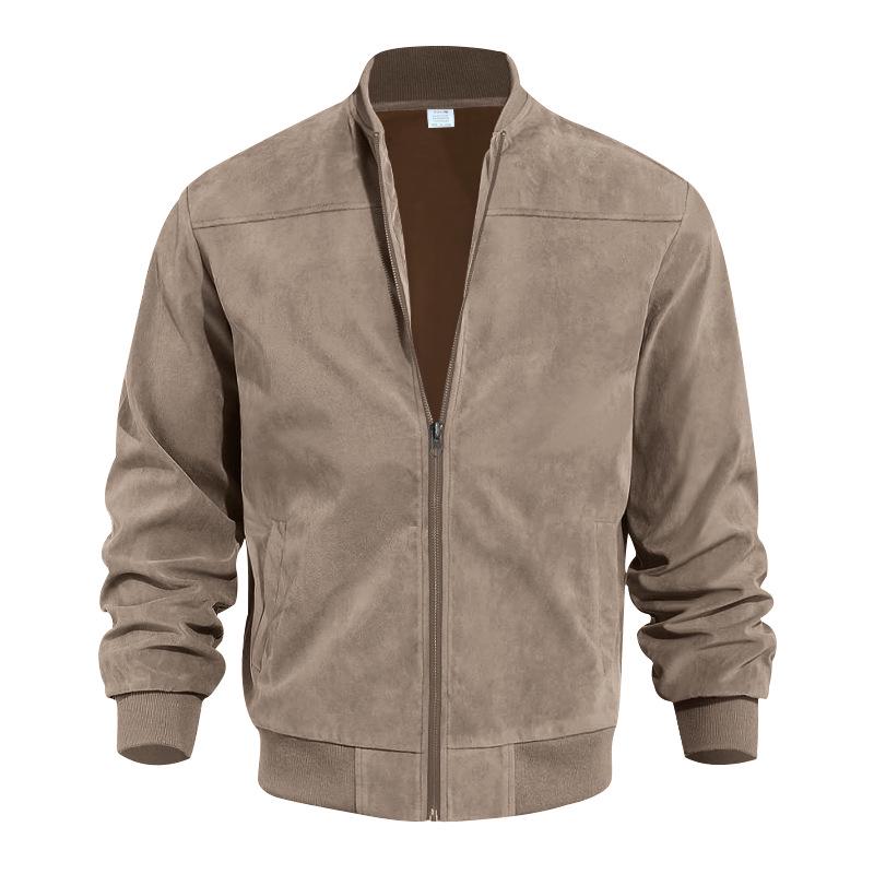 Men's Retro Suede Stand Collar Jacket - Loose Fit, Zipper Cardigan Coat, Trendy and Fashionable for Autumn/Winter