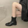 Sanfter Wind Schleife kurze Stiefel Herbst 2025 neu eckige Spitze flache Sohle vielseitige Damenstiefel einfarbig schlichte Damenstiefel