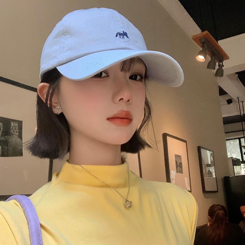 Cute Fox Embroidered Blue Baseball Hat Women In 2025 Korean Edition Head Circumference Show Face Small Duck Tongue