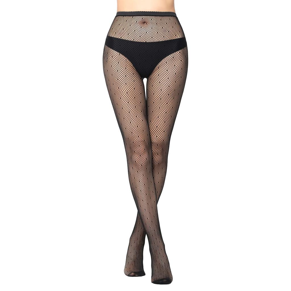 [LittleForBig] Mesh Net Stockings [Jacquard Panties] High-Waisted Stockings with Polka Dot Pattern, Black