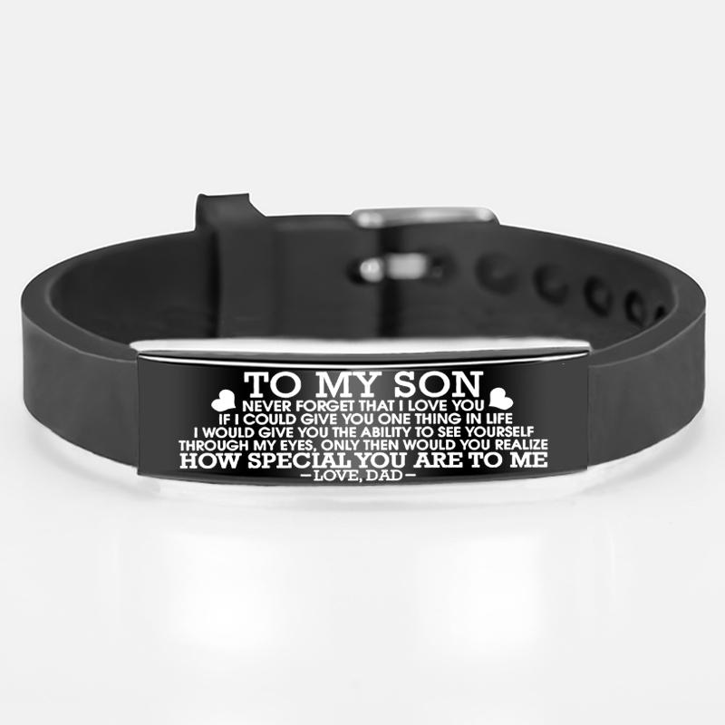 Oğluma İlham Verici Kazınmış Bilezik Bilezik Siyah Paslanmaz Çelik Takılar Ayarlanabilir Bilezik Erkekler Takı Aşk Hediyeler