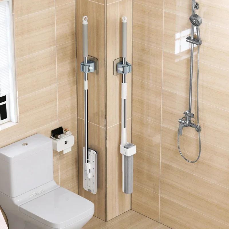 

6pcs New Bathroom Plastic Mop Holder Portable No Drilling Strong Load-bearing Wall Hanging Hook Bathroom Storage Rack Home Decor