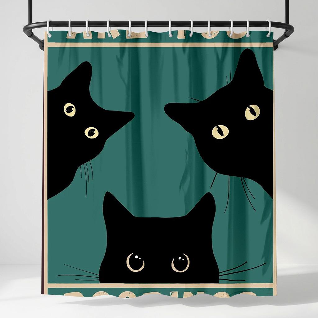 

Funny Black Cat Peeking Shower Curtain - Creative Are You Pooing Quote - Indoor Home Bathroom Decor Artistic Bath Curtain W60H190(CM)-1 Pcs