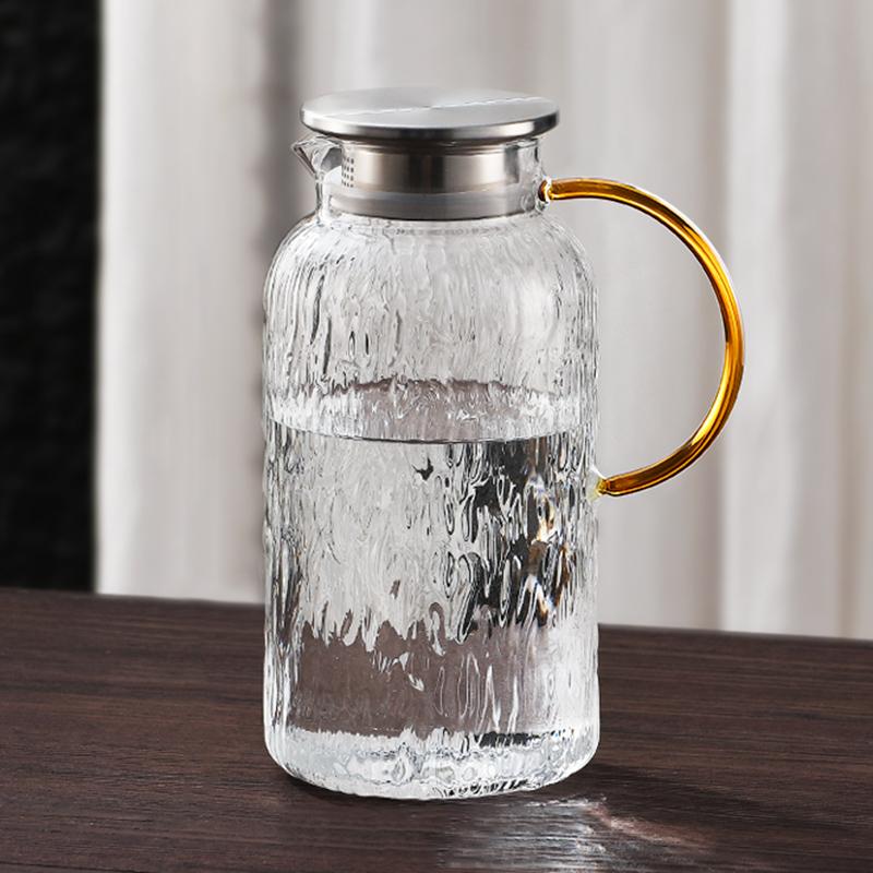 51.7oz/62oz Cold Water Kettle Heat-resistant Glass Teapot Juice Beverage Pots Home Water Kettle with Yellow Handle Water Bottle
