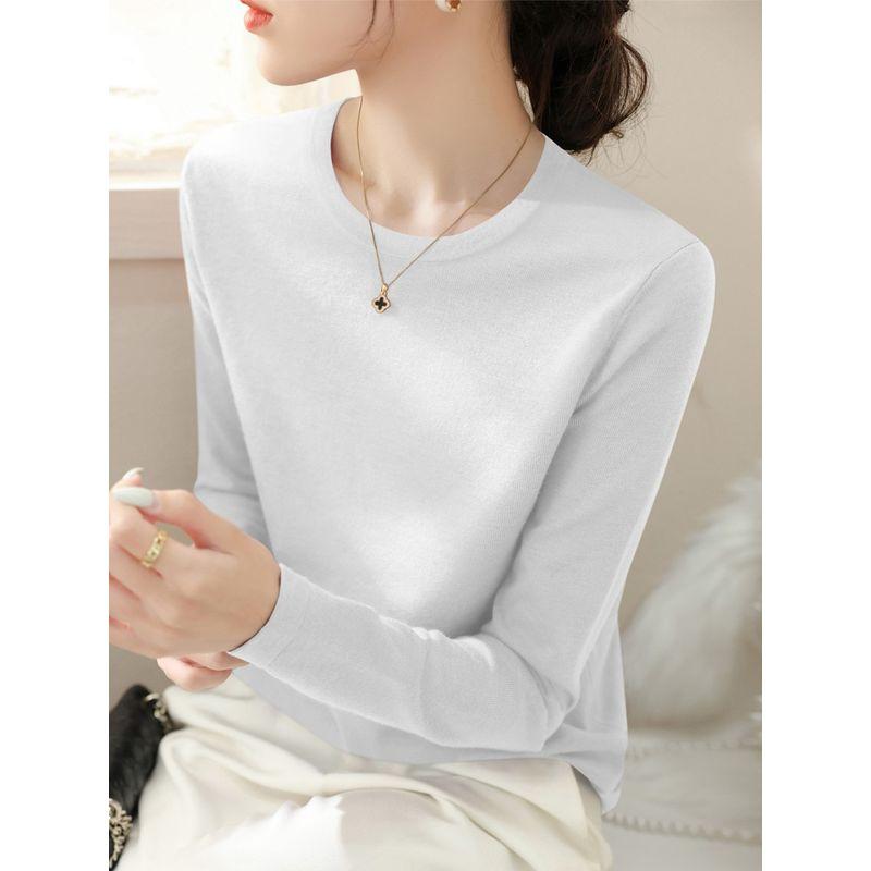 

Простые цветные модные вязаные топы с низким круглым вырезом и рукавом до локтя White [Long sleeves ~ fabric upgrade]] 3XL