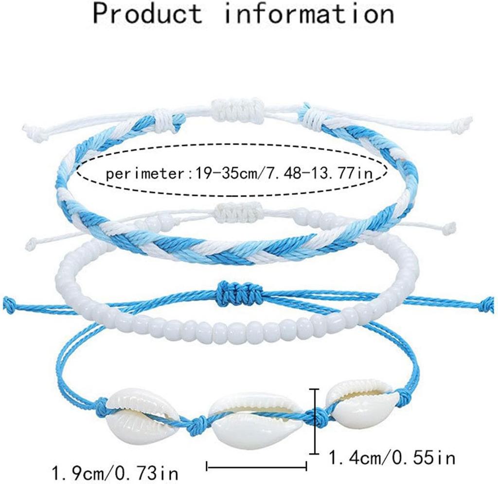 Beach Surfer Wave Bracelet for Women,Ocean Wave Adjustable Waterproof Handmade Braided String Beaded Bracelet Friendship Anklets
