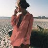 Women Shirt Lapel Buttons Placket Loose Fit Breathable Beach Cover-Up with Lace-Up Front Long Sleeve Sun Protection Shirt