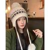 Autumn and winter Korean retro hairball knitted wool hat women's thickened cold-proof and warm ear protection Lei Feng hat shows small face