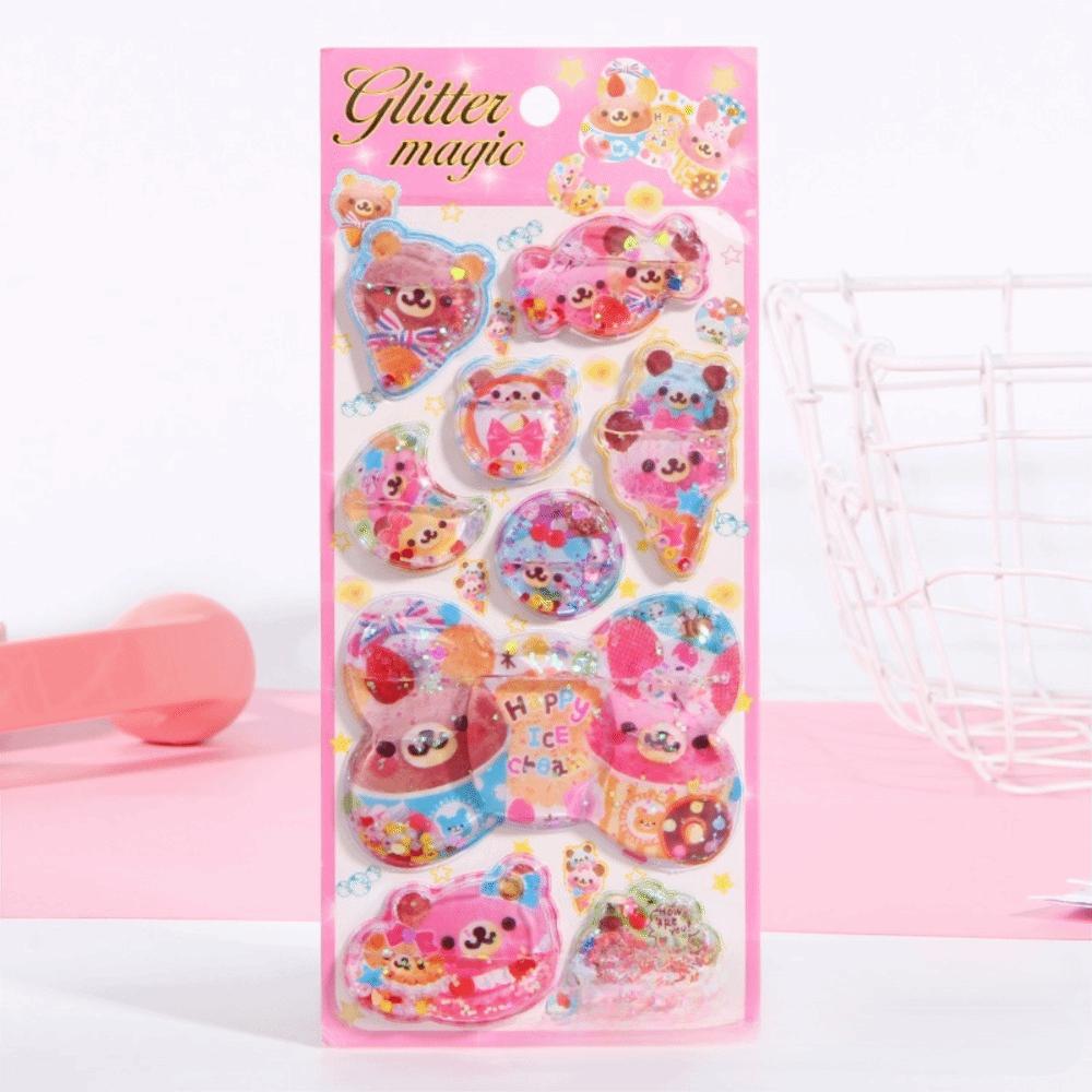 New Sequin Design 3D Shake Sticker PVC Removable Y2K Retro Sticker Kawaii Personalized Design Bear Bunny Sticker