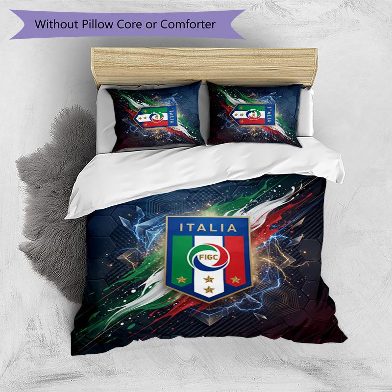 Set Lenzuola Stampate Calcio Italia 3 Pezzi Copriletto Traspirante Accogliente come Regalo per Inaugurazione Casa o Vacanze