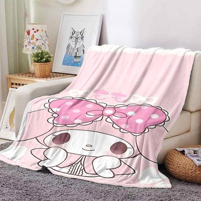 1pc My Melody Bow Blanket Lightweight Flannel Throw for Sofa Bed Travel Camping Livingroom Office Couch Chair