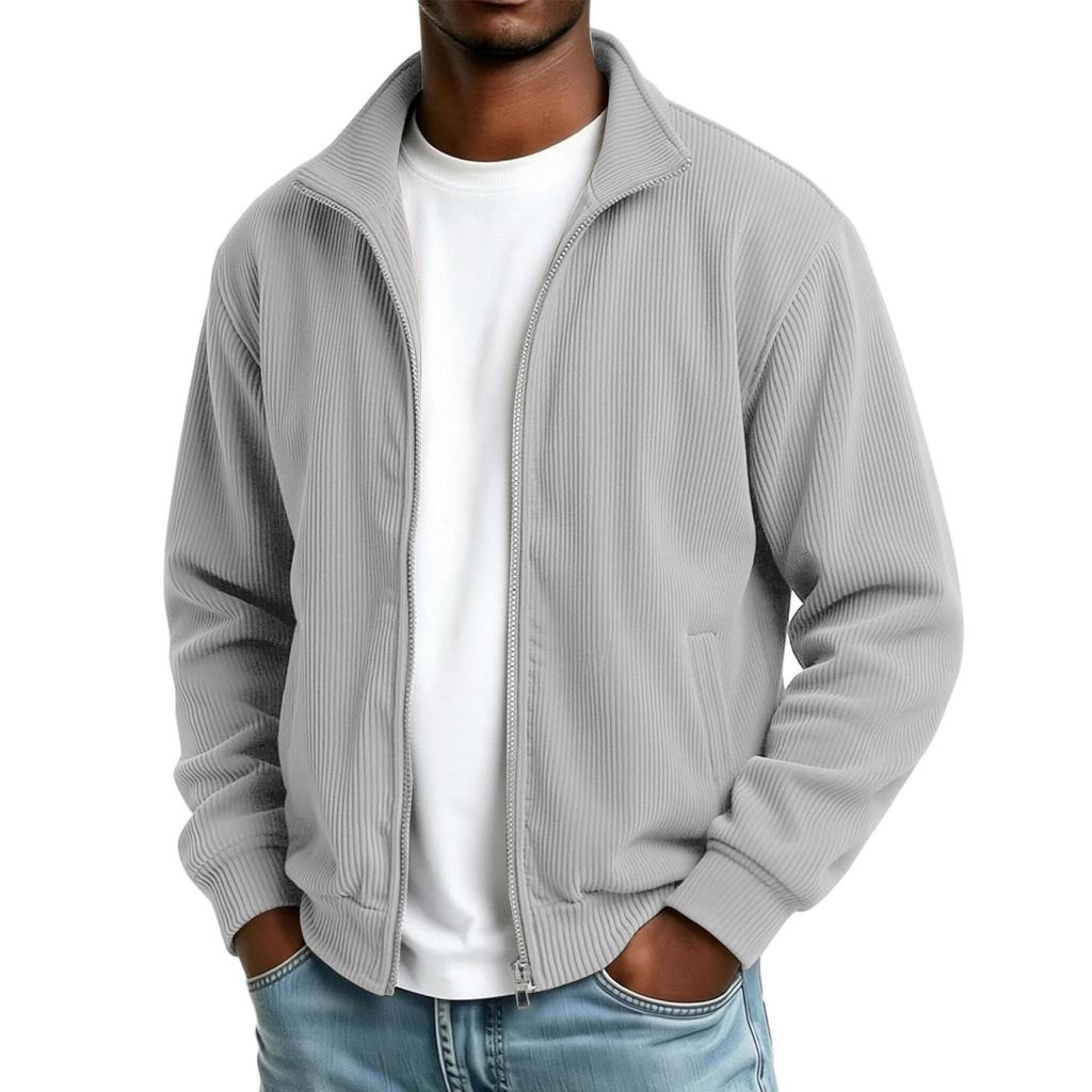 Men's Stand Collar Casual Jacket - Thick Lined Loose Fit Coat for Fall Winter