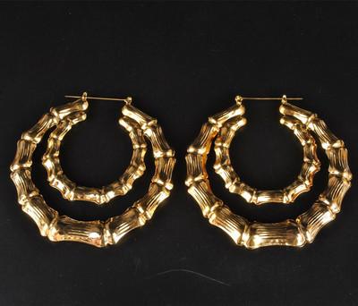 Punk Goud Zilver Kleur Bamboe Hoepel Oorbellen Voor Vrouwen Geometrisch Grote Ronde Cirkel Bamboe Oorbellen Sieraden Hip Hop Feest Sieraden