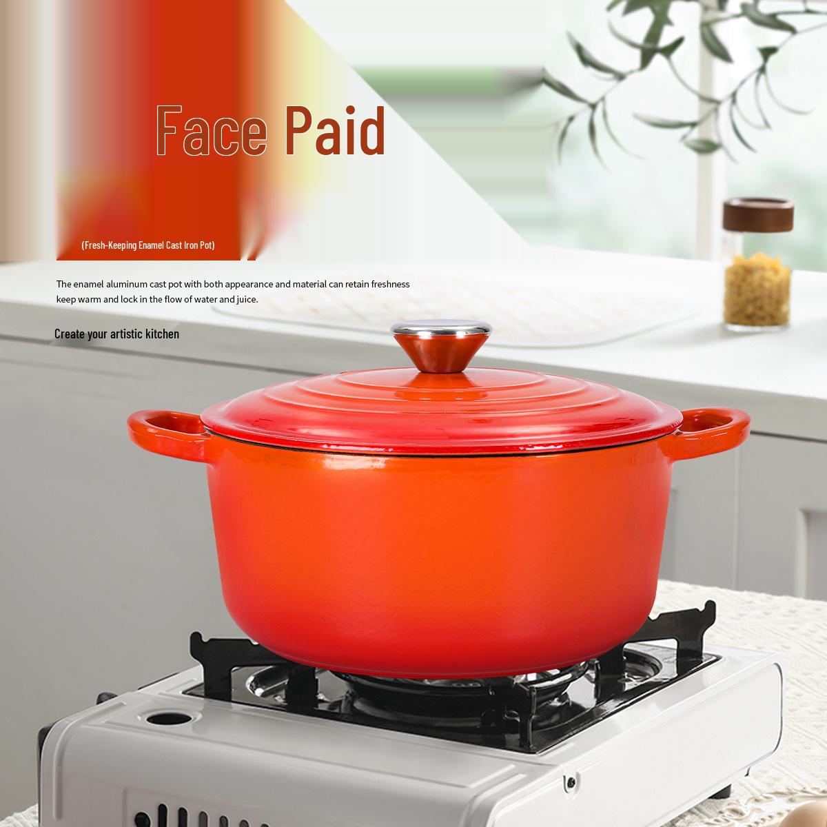 

Многофункциональная эмалированная чугунная кастрюля для супа с двумя ручками 22cm красный