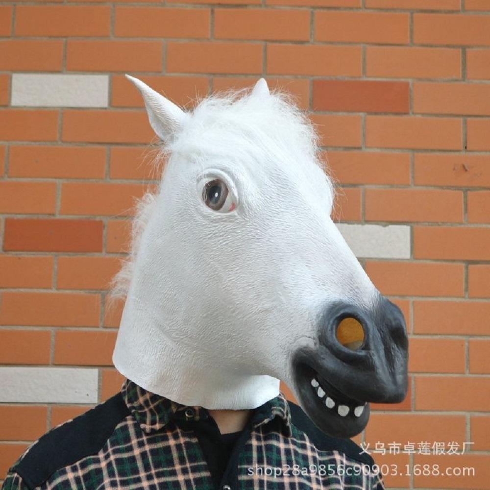 

White, black, brown horse head masks for boys and girls, fun latex animal masks, novel Halloween role-playing costumes, headwear