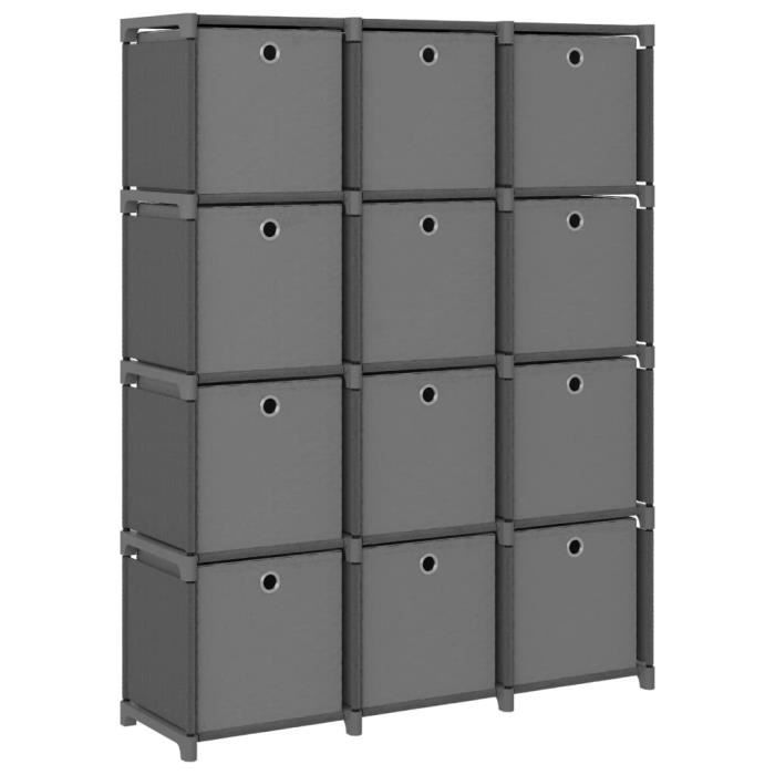 VidaXL 12-cube Shelving Unit with Boxes Grey 103x30x141 Cm Fabric