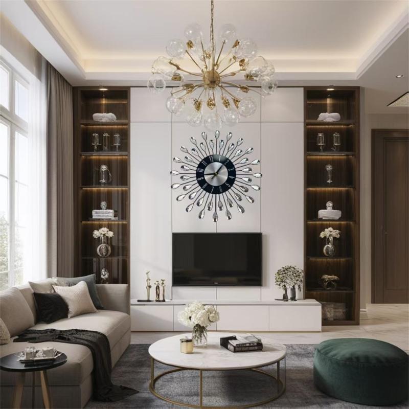 Crystal Leaves Wall Clock None-Ticking Silents Battery Operated Clocks Decorative Wall Clocks for Living Room Decors