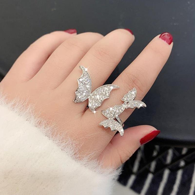 Tři křišťálové prsteny s motýly pro ženy Otevřené prsteny s nastavitelným leskem s drahokamy Svatby Party šperky Dárky