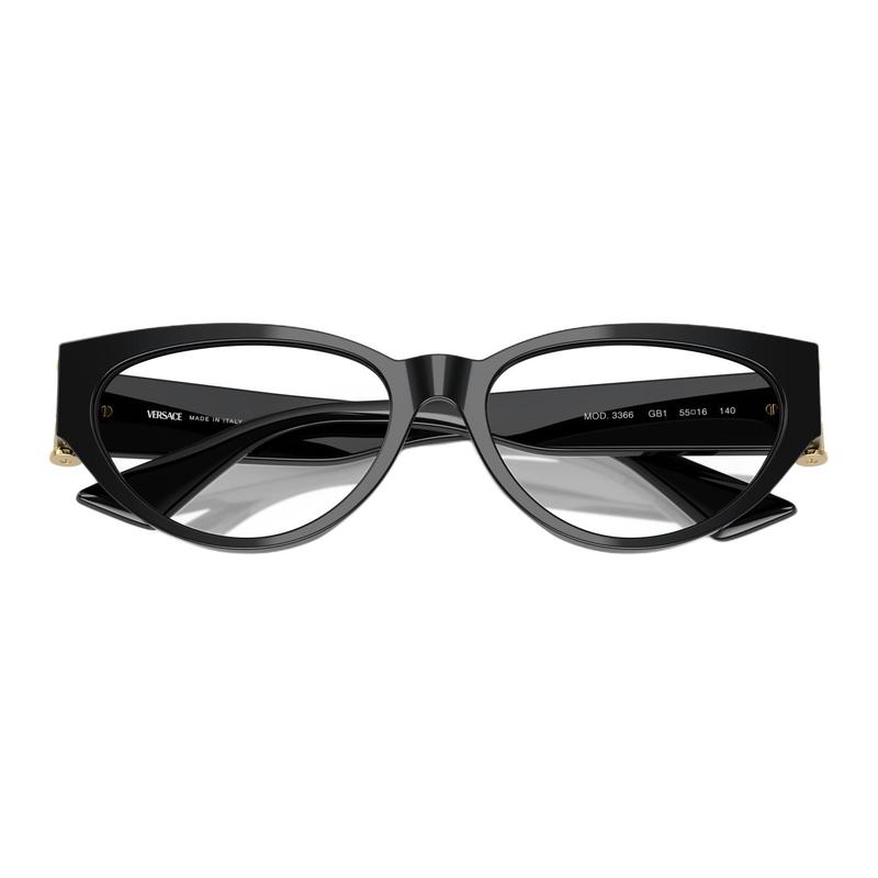 Versace Brand Logo Avatar Design Acetate Cat Eye Optical Glasses Women's Black 65990461 VE3366 GB1-Black 53