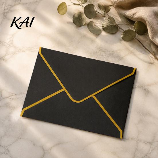 Western Style Envelopes 5Pcs with Gold Foil Trim, Offset Paper Invitation Wedding for Wedding, Greeting Cards, Business Letters, DIY Stationery Stiff