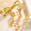 5 Pieces of Exaggerated Style Geometric Pounding Pattern Wide Face Bracelet with Multiple Stacked Wavy Opening Bracelets Set
