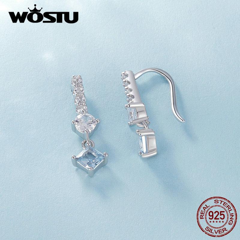 

Женские серьги-крючки WOSTU из стерлингового серебра 925 пробы, нежные синие и белые квадратные цирконы, изящные ювелирные изделия, подарок на день рождения 925 silver