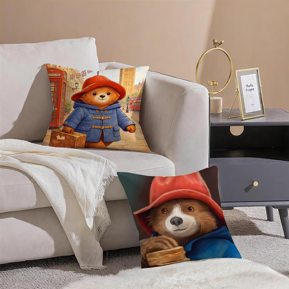 Warm Daily PPaddington Bears Animal Cushion Cover Linen Pillowcase Cover Soft Decor for Sofa Home Room