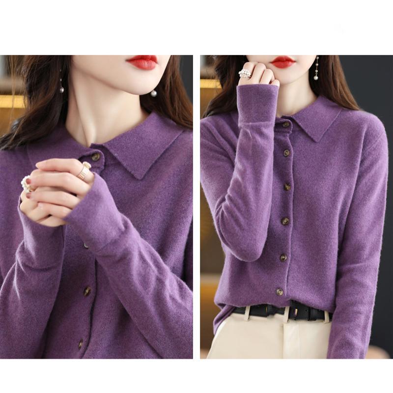 Women's Wool Knit Cardigan Jacket Loose Polo Collar Sweater Outer Solid Color Button Knit Shirt Pullover Korean Autumn Winter T-shirt