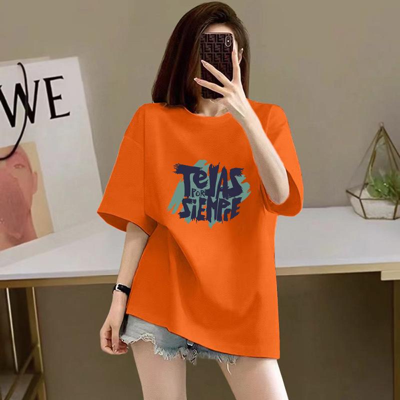 % pure cotton short-sleeved T-shirt for women, the new summer loose printing half-sleeved high-end thin explosive top