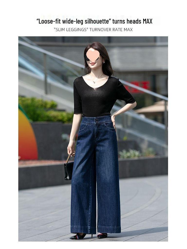 2025 Fleece-Lined High-Waisted Wide-Leg Jeans: Women's Slimming Cropped Pants for Autumn/Winter