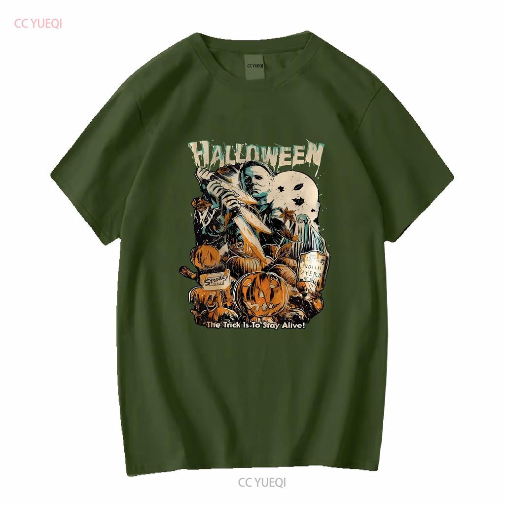 The Trick Is To Stay Alive T Shirt Halloween Horror Movie Vintage Washed Stylish Versatile Designer Clothes Soft Comfortable