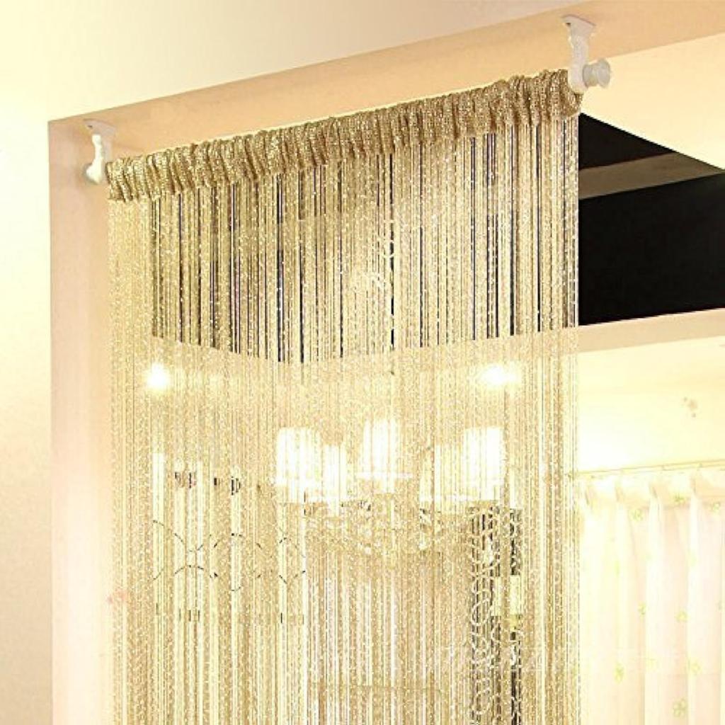 Door Fringe Curtain Door Curtains,Rare Flat Silver Ribbon,Thread Fringe Window Panel Room Divider Cute Strip Tassel Party Events Sequin(1Pack, Black)