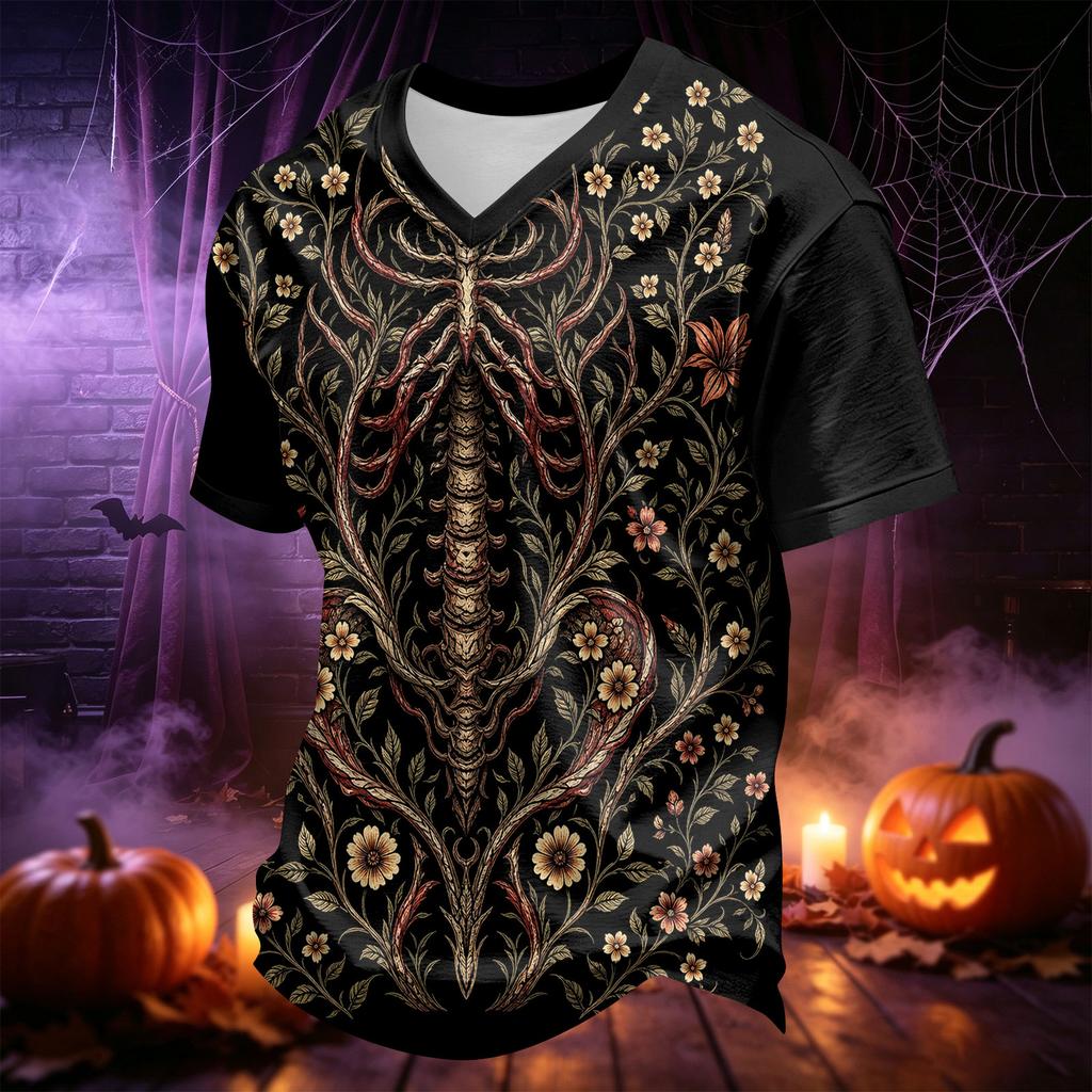 Men's V-Neck Halloween Printed T-Shirt for Casual Daily Wear