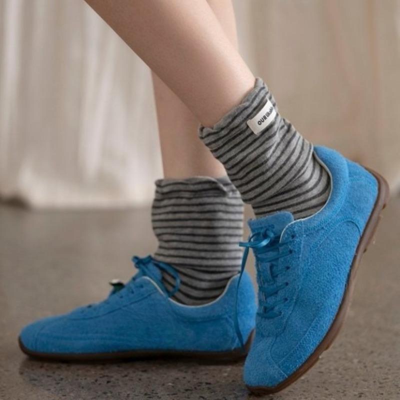 Wide-mouthed Socks for Autumn and Winter, Flared Flared Striped Socks, Women's Fabric Label Pile Socks, Women's Loose Mid-calf Socks