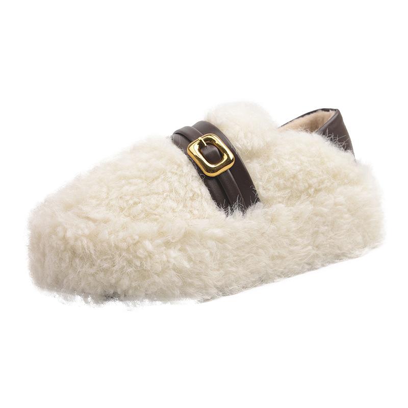 Fashion retro versatile Doudou cotton shoes women's 2025 autumn and winter new soft-soled thin shoes with a pedal on shit