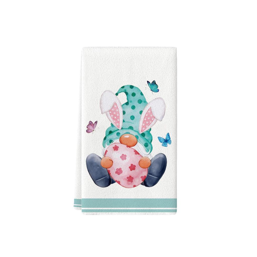 Easter Kitchen Towels with Watercolor Flowers, Rabbits, Eggs, and Tulips