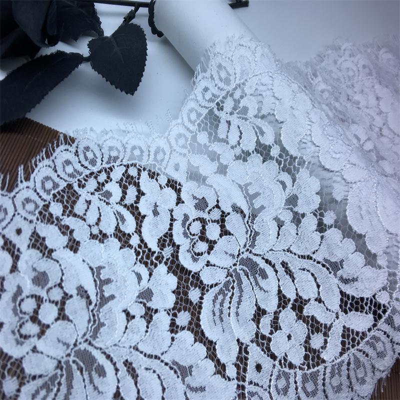 4m x18cm White French Chantilly Lace, Non-stretch Scalloped Eyelash Nylon Lace Fabric for Sewing, Bra, Underwear, Lingerie, Dress, Garment, Crafting