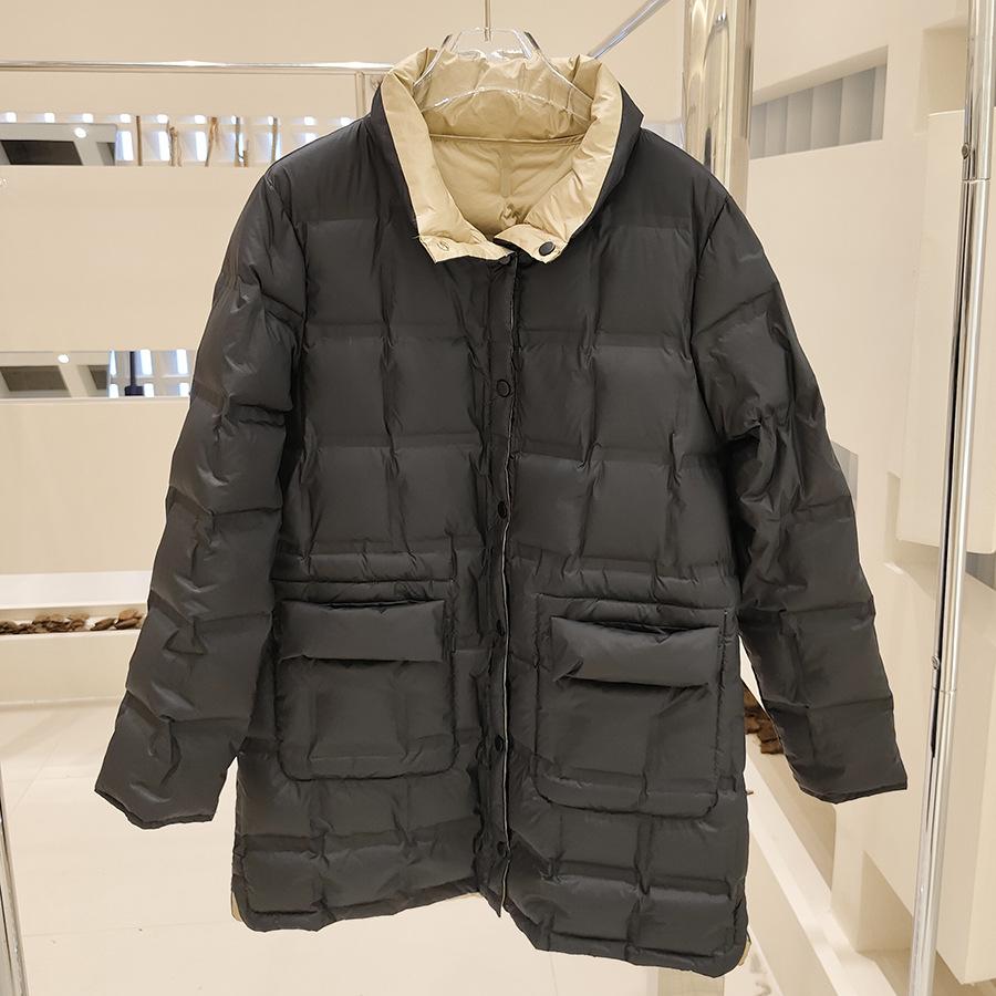 Autumn and Winter New Fashion Stand-up Collar Double-sided Wear Pressed Rubber Double-breasted Down Jacket Women's Medium and Long Winter Coat Tide